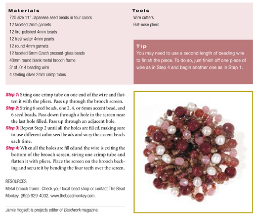 Learn how to make a retro beaded brooch inspired by the 1960s style in this free project. Learn how to make brooches with beads with this FREE brooch project involving colorful bursts of gemstones, glass beads and freshwater pearls in this 1960s-inspired beaded brooch project.