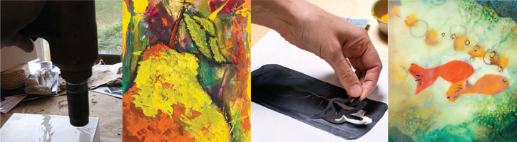 Discover a variety of encaustic painting techniques to make art like these. Discover a variety of encaustic painting techniques to make art like these.