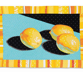 Monoprint Tutorial: Child’s Play, Monoprinting Techniques for Finger-Painted Fabric Art Quilt Wall Hangings: Three Lemons Art Quilt
