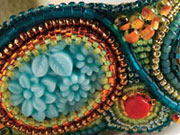 Happy-Go-Lucky Cuff by Kelly Angeley Vintage floral cabochons and backstitch bead embroidery
