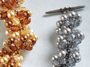 Satin Spirals Bracelet by Julie D'Amico-Beres Swirling spiral-stitch bracelet with crystal pearls and fire-polished rounds