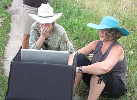 Viewing pictures on the computer.