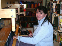 Robyn at her loom