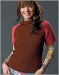 Carnation Tee knitting pattern, easy pattern, raglan shaping, rolled-brim collar