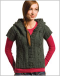 Heather Hoodie Vest knitting pattern, cables, cable pattern, hoodie, vest, cardigan, 