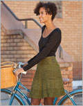 Isobel Skirt knit, pattern, skirt, buttoned waistband, knee length, ribbed, flared