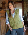 Evergreen Vest knit, pattern, vest, horseshoe cables, A-line shape, wool blen