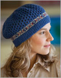 Cat's Eye Tam knit, hat, cap, tam, beanie, colorwork, Fair Isle, cat's eye lace, lace work, knitting pattern
