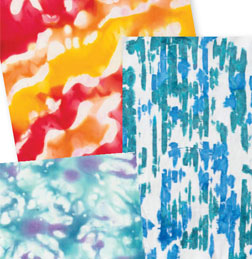 Different fabric paint application methods and corn syrup drying times lead to a wide range of finished effects. Different fabric paint application methods and corn syrup drying times lead to a wide range of finished effects.